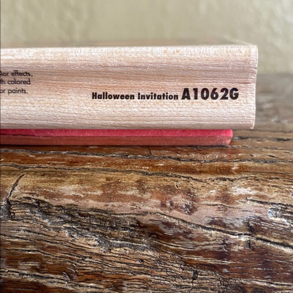 🌙🐈⬛Vintage🌙🐈⬛Halloween Party Invitation Wood Block Rubber Stamp - Picture 6 of 7